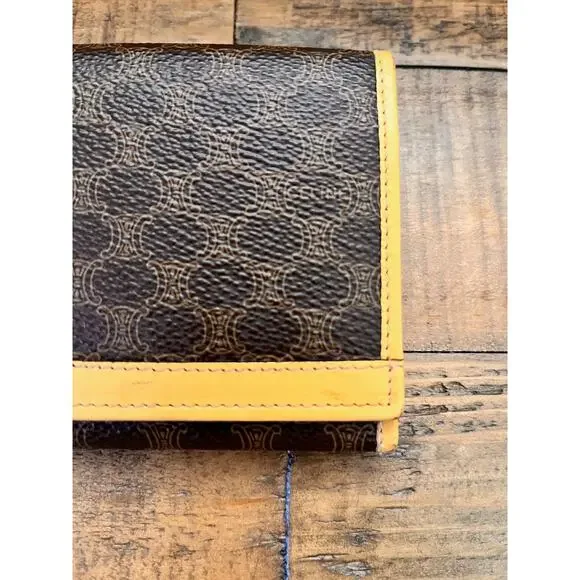 Céline Macadam Long wallet Classic Brown w/Tan leather trim